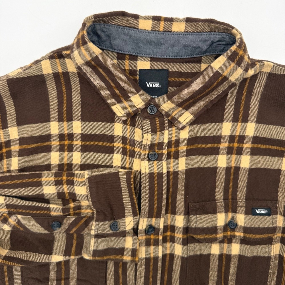 Vans Flannel Shirt Mens Medium Brown Plaid Classic Fit Long Sleeve Button Down